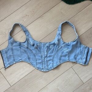 Garage Light Blue Denim Crop Top